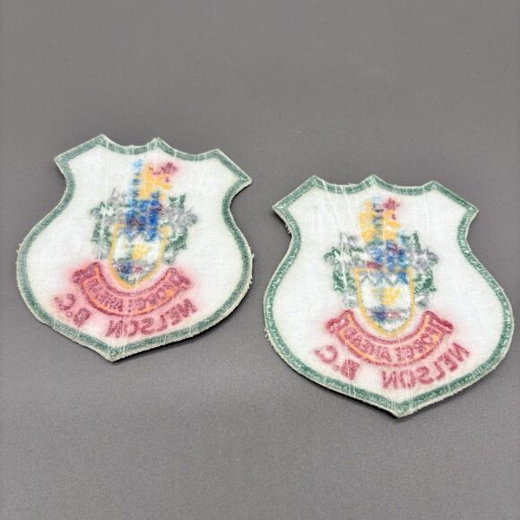 Nelson BC Canada Coat of Arms Patch Pair Vintage Embroidered Forge Ahead Crest - Picture 2 of 5